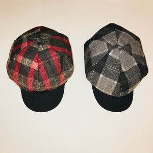 NWOT Set of 2 Vintage 70s Newsboy Caps Bakerboy Cabbie Cap Hat Plaid Wool Cotton